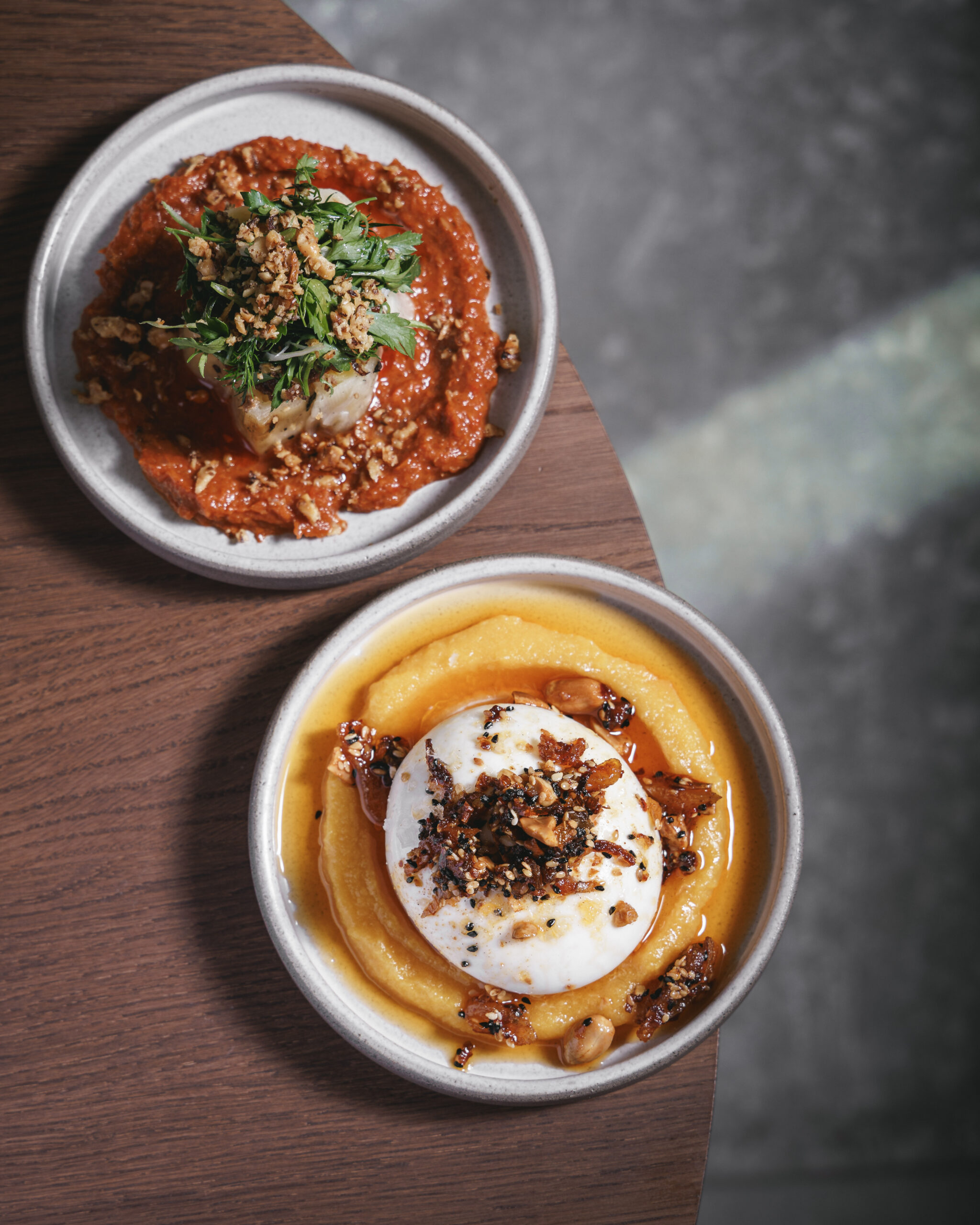 Lunch Menu, burrata with apricot, chilli and peanut